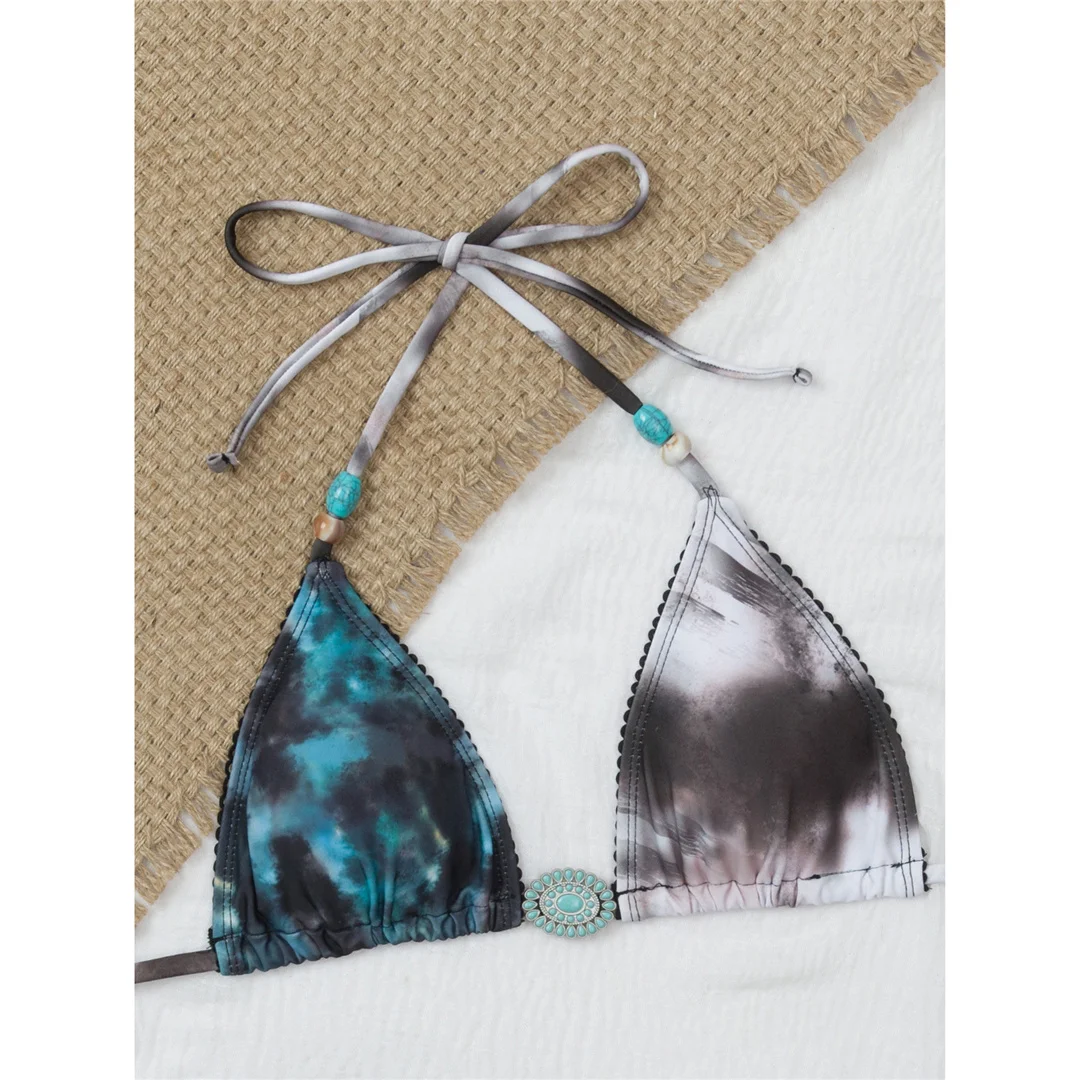 Zweiteiliges Bikini-Set, bedruckter Neckholder-Bikini, Damen-Badeanzug, Damen-Bademode, mit Trägern, hoch geschnitten, Badeanzug, Badebekleidung, Schwimmbekleidung V7613 – Detail 5