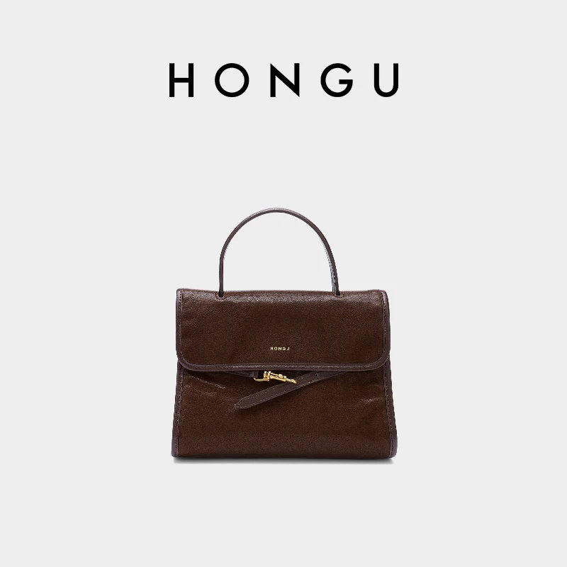 

HONGU Woman Coffee Brown Crossbody Bag 2025 Retro Luxury Envelope Handbag Cowhide Leather Soft Square Sling Bag for LadyH5136816