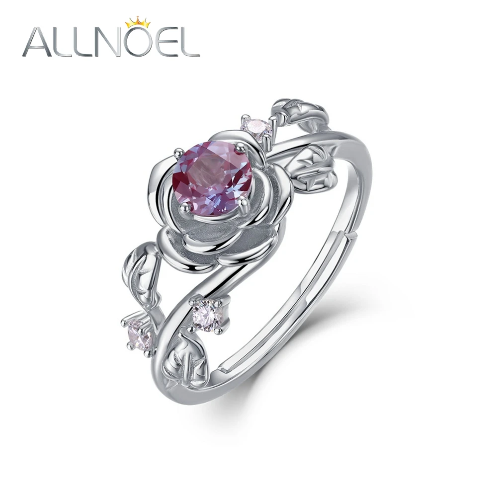 ALLNOEL 925 Sterling Silver Rings For Women 5*5mm Synthetic Alexandrite Flower Wedding Bride Princess Gift Fine Jewelry New