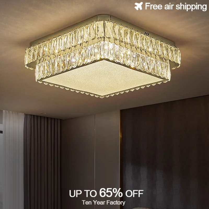 Modern Luxury LED Gold Silver Round Square Crystal Chandelier for Bedroom Recessed Dimmable