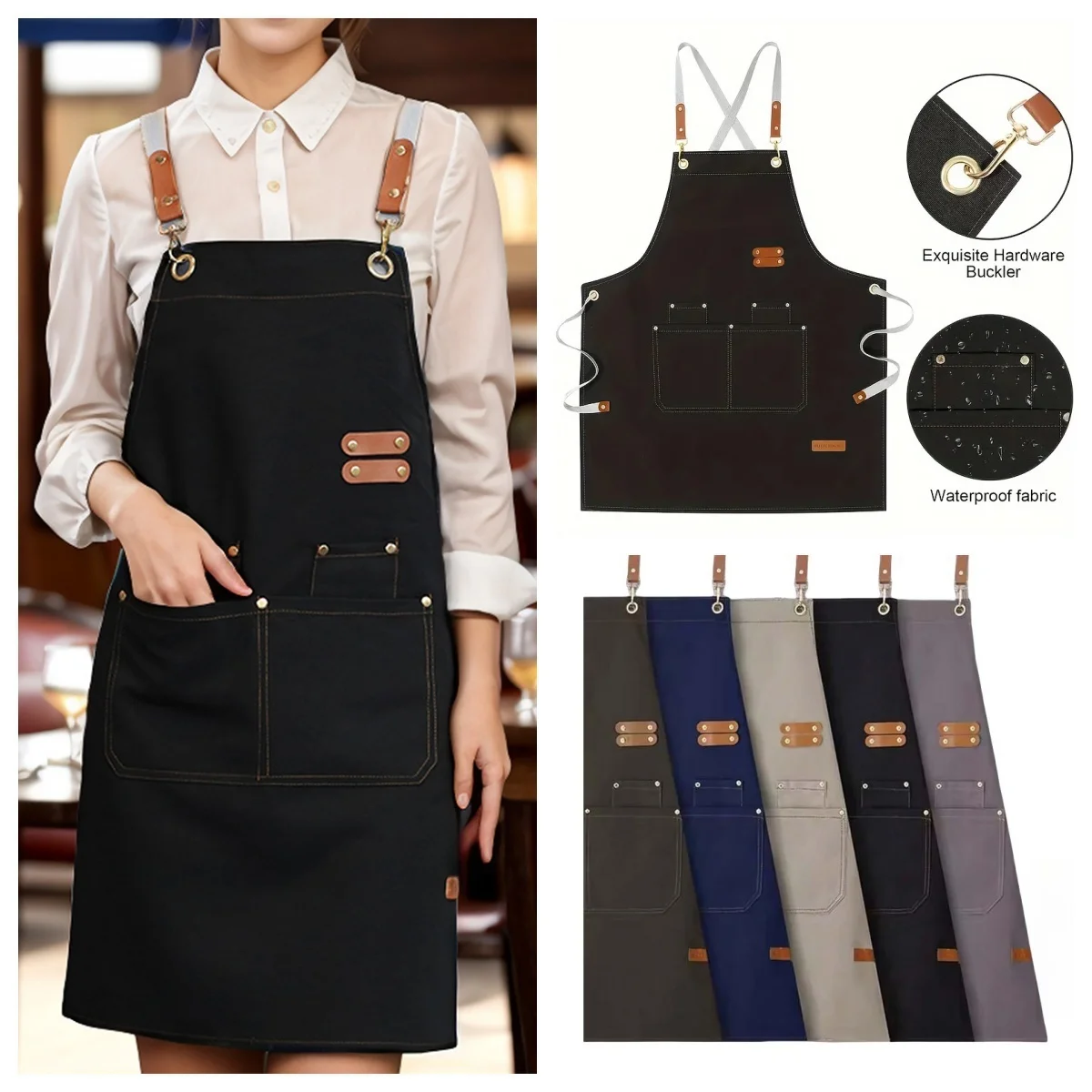 

Multi-Scene Work Apron - for Chefs/Waiters/Suitable for Hotel/Restaurant/Coffee Shop/Baking/Manicure Shop Durable Work Uniform