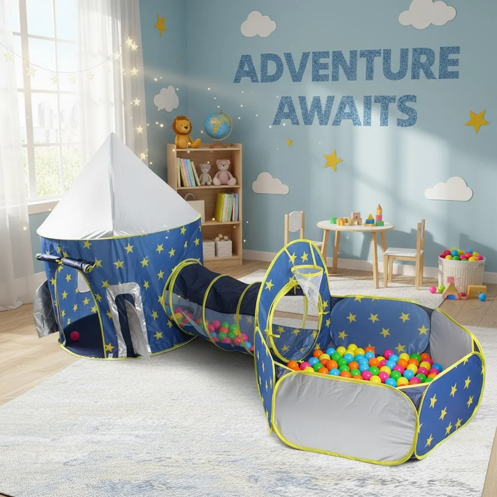 خيمة اللعب الخارجية للأطفال، نفق اللعب - حمام سباحة كروي للأطفال - يورت، لعبة صاروخ الفضاء، لعبة ترفيهية لمرح الأميرة الجنية، مساحة سرية للأطفال، ألعاب الشاطئ والعشب، هدية مثالية للعطلات، كرات المحيط، لا تشمل