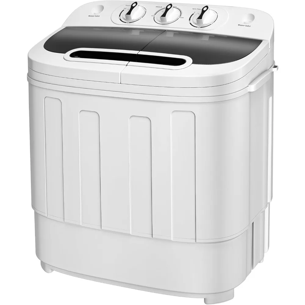 Portable Washing Machine 13lbs Capacity Twin Tub Washer Wash and Spin Cycle Combo Built-in Gravity Drain Mini Washer