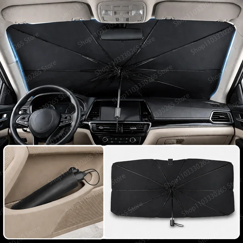 Car Windshield Sunshade Umbrella – Blocks UV Rays, Keeps Car Cool, Portable Foldable Design, Fits Most Cars, Easy to Store