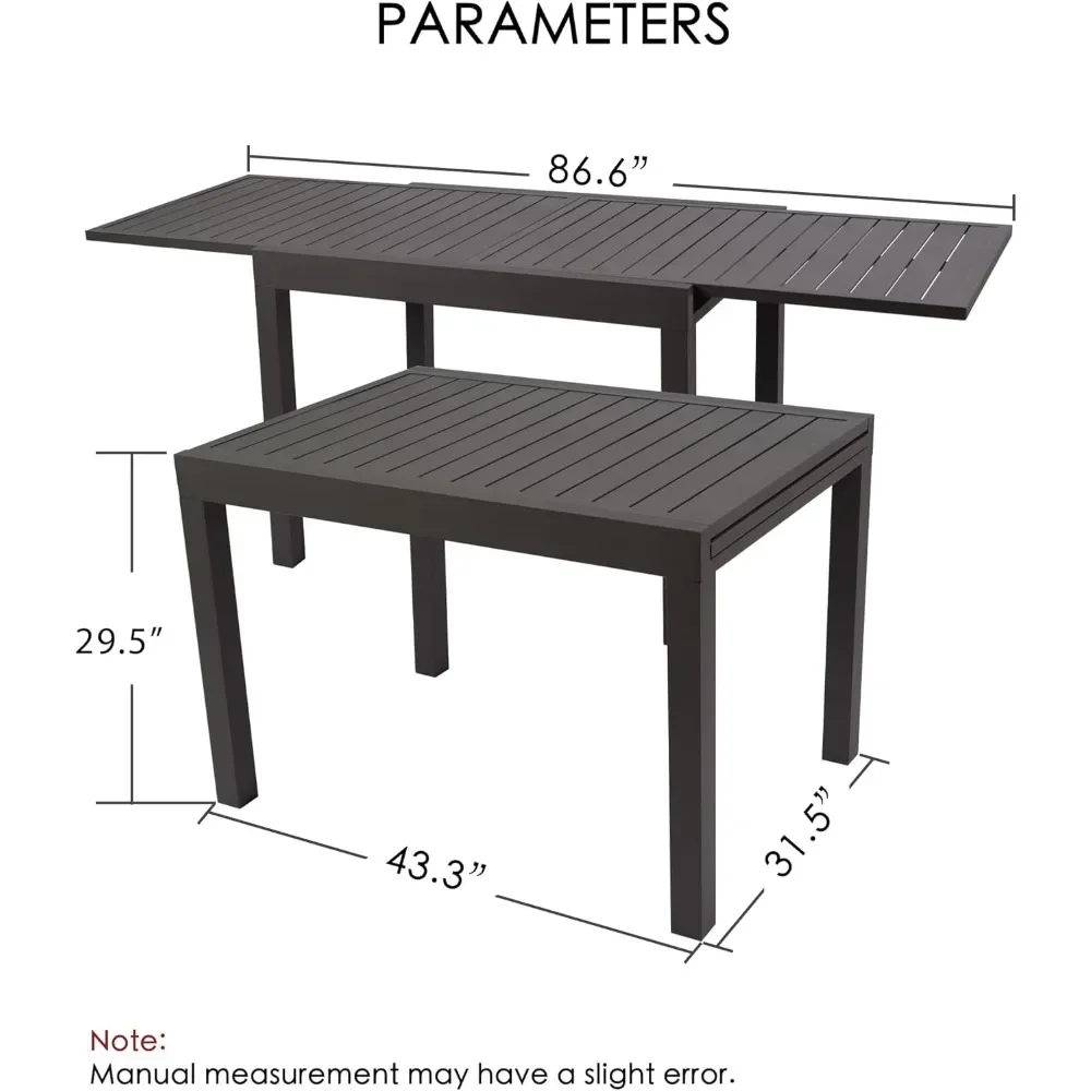 Villa Expandable Patio Dining Table - Adjustable, Aluminum Outdoor Furniture for 4-6 Person, Perfect for Backyard