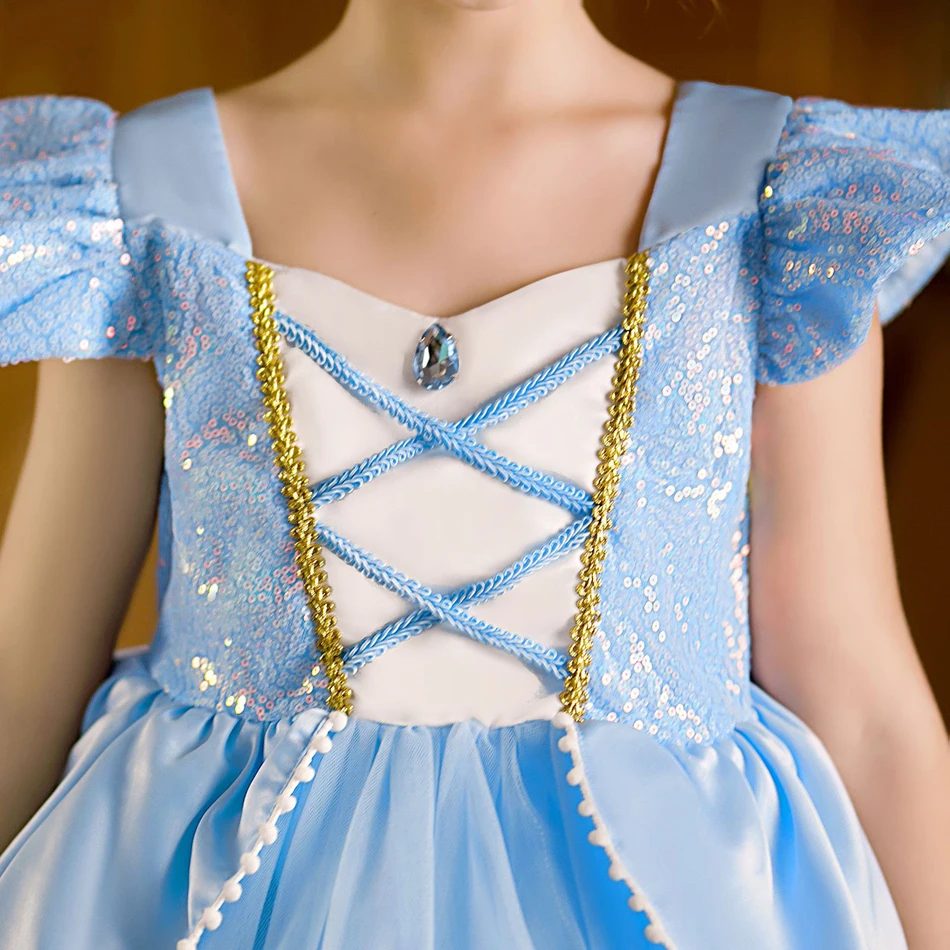 Robe de princesse Cendrillon avec lumière LED pour enfants, vêtements de cosplay pour fille, costume d'Halloween et de carnaval, robe d'anniversaire et de mariage pour enfants