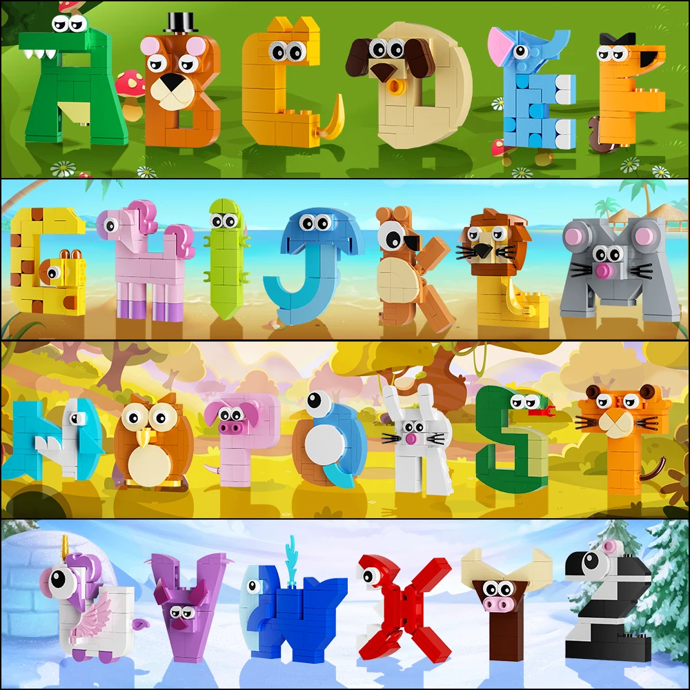 Gobricks Alphabet Animals Building Blocks Creative Toys Model Gift Box For Kids Boys Girl Educational Birthday DIY Bricks Sets