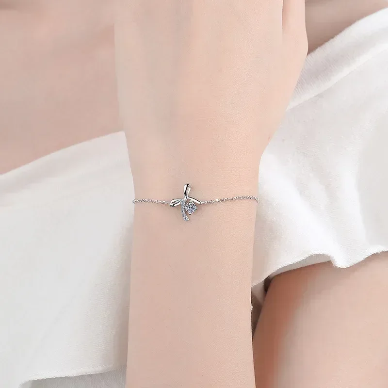 Classic Butterfly Shaped 0.3 CT Moissanite Diamond Bracelet for Women, Platinum Pt950 Free Adjustable Wedding Fine Jewelry Gift