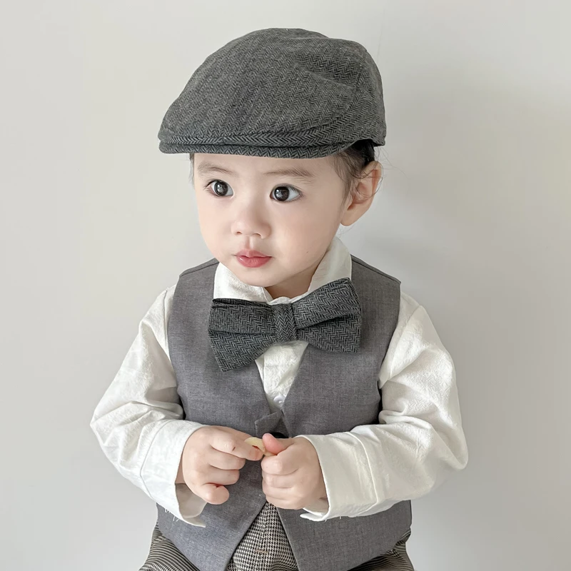 2Pcs Baby Beret Hat Bow Tie Set Kids Cap for Boys Girls Autumn Spring Children Cap Vintage Infant Toddler Hats 1-3Y