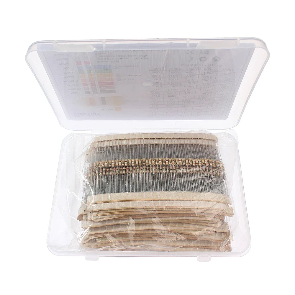 1500PCS 0.25W Carbon Film Resistor Kit with Box 1/4W 75Values 1ohm~10m Set of Resistors Free Shipping