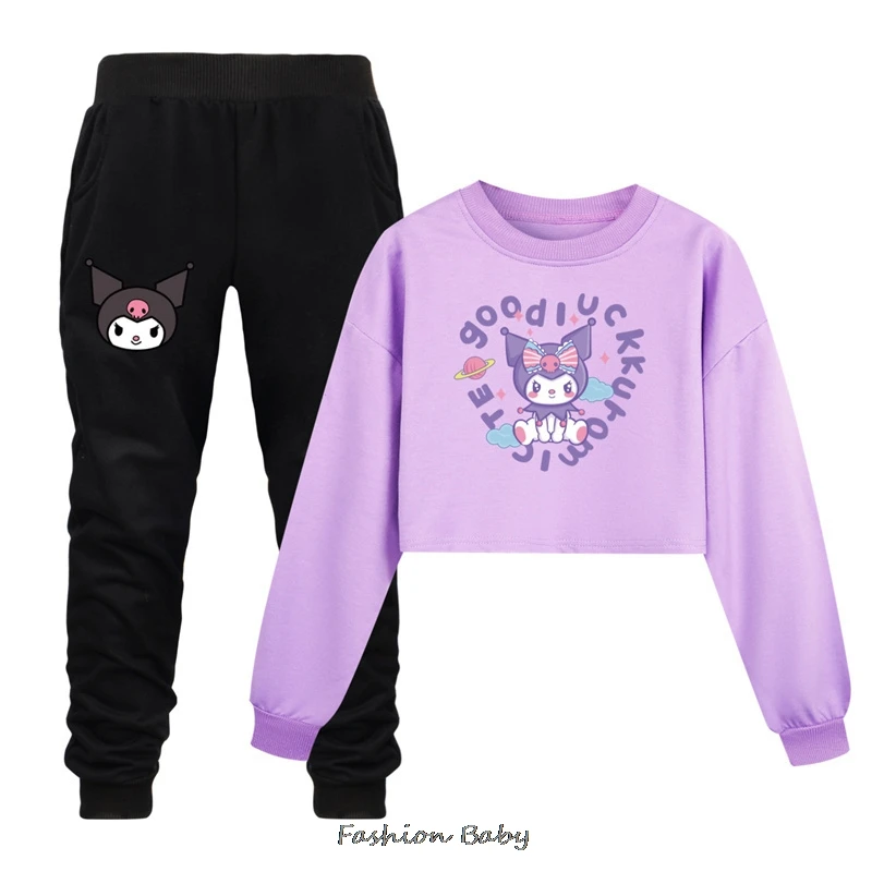 Lovely Kuromi Melody Kids Loose Clothing Boys Long Sleeve Children's Sport Suits Hoodies Tops+Pants Sets Costume Birthday Suit