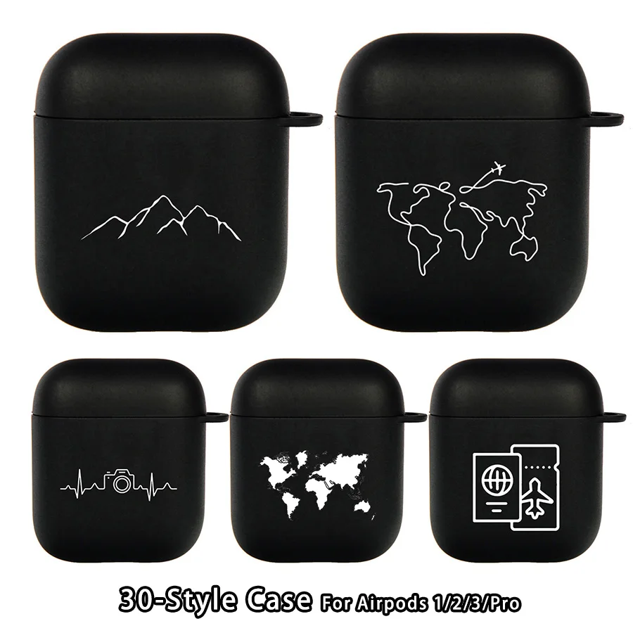 Black Case Cover for AirPods 1 2 Lovely Cartoon Map Air Ticket Soft Wireless Earphone Protector Cover for AirPods 3 Pro