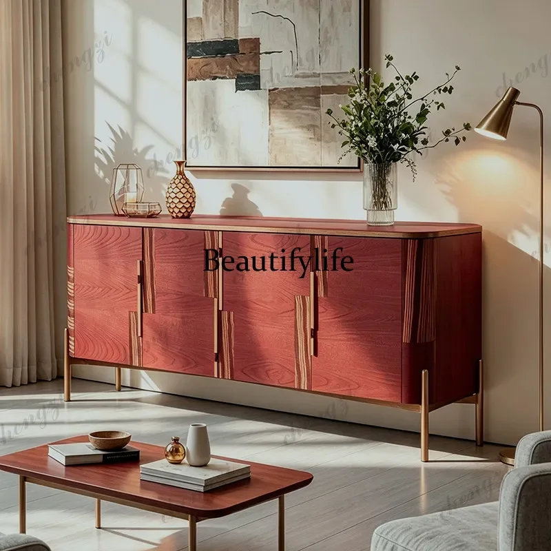 P182 Italian light luxury art color matching dining side cabinet entrance foyer red decorative entrance cabinet
