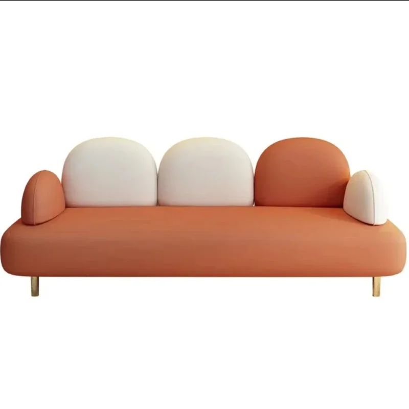 

Nordic creative combination sofa set with curved moon design with chaise longue leather material, suitable for small space