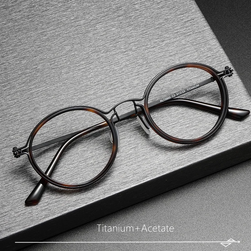 Italian Industrial Style Vintage Round Frame Glasses Titanium And Acetate Crown Gear Element Men Women Optical RLT5860