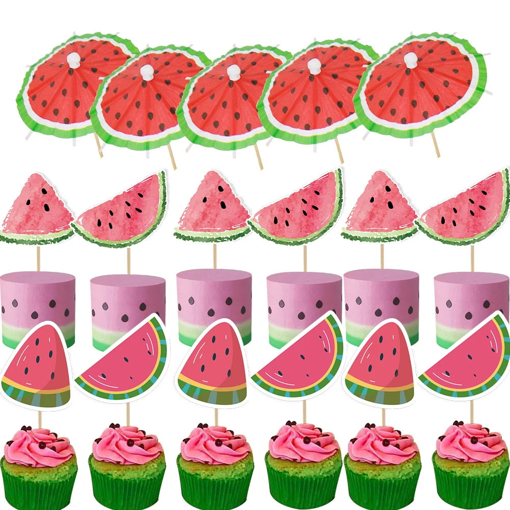 20pcs Watermelon Paper Cake Toppers Summer Party Cupcake Topper For Birthday Party Decoration Cake Accessories DIY Home Supplies