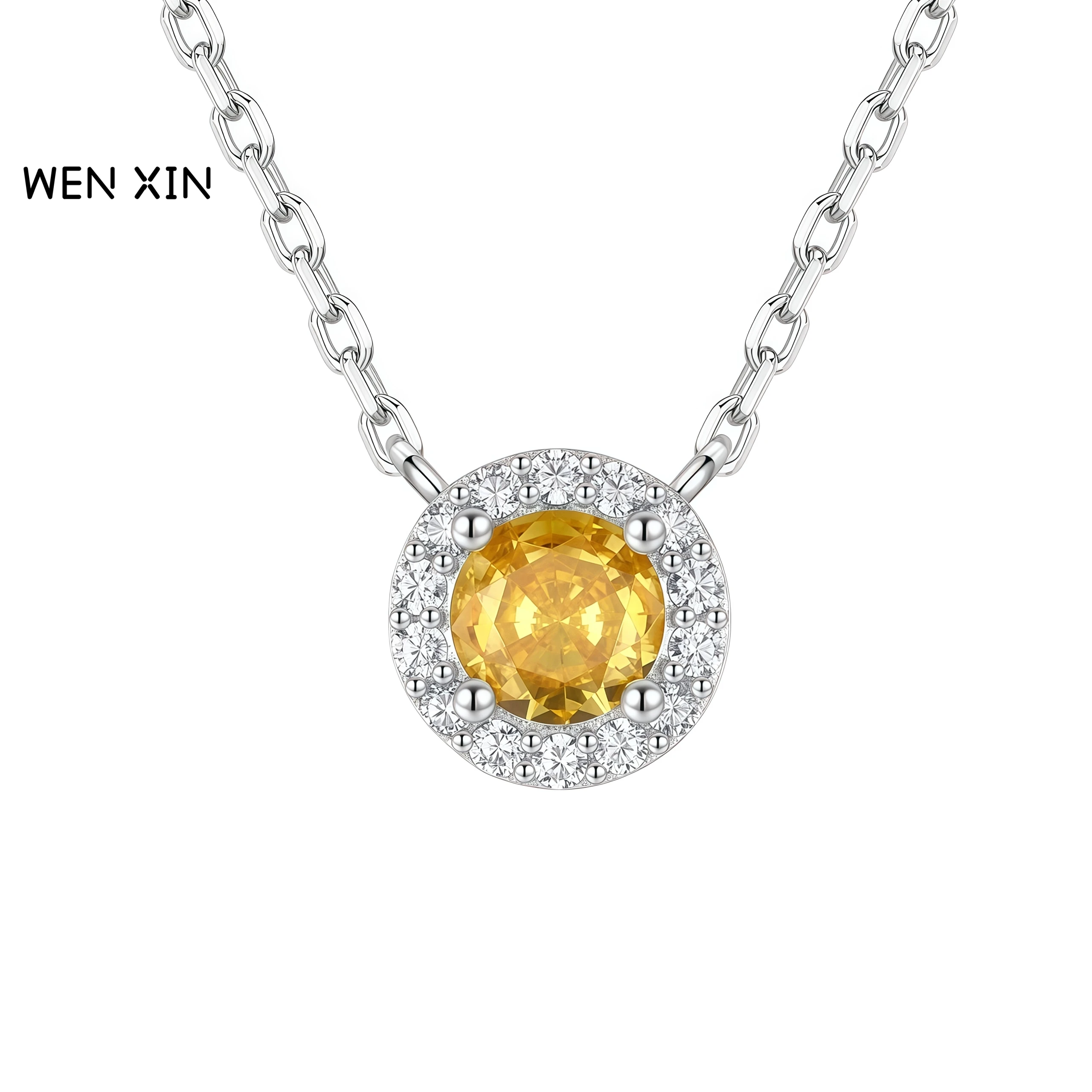 

WENXIN Brand Luxury Yellow Diamond Pendant Collarbone Necklace Pendants 925 Sterling Silver Pendant Necklaces Fine Jewelry