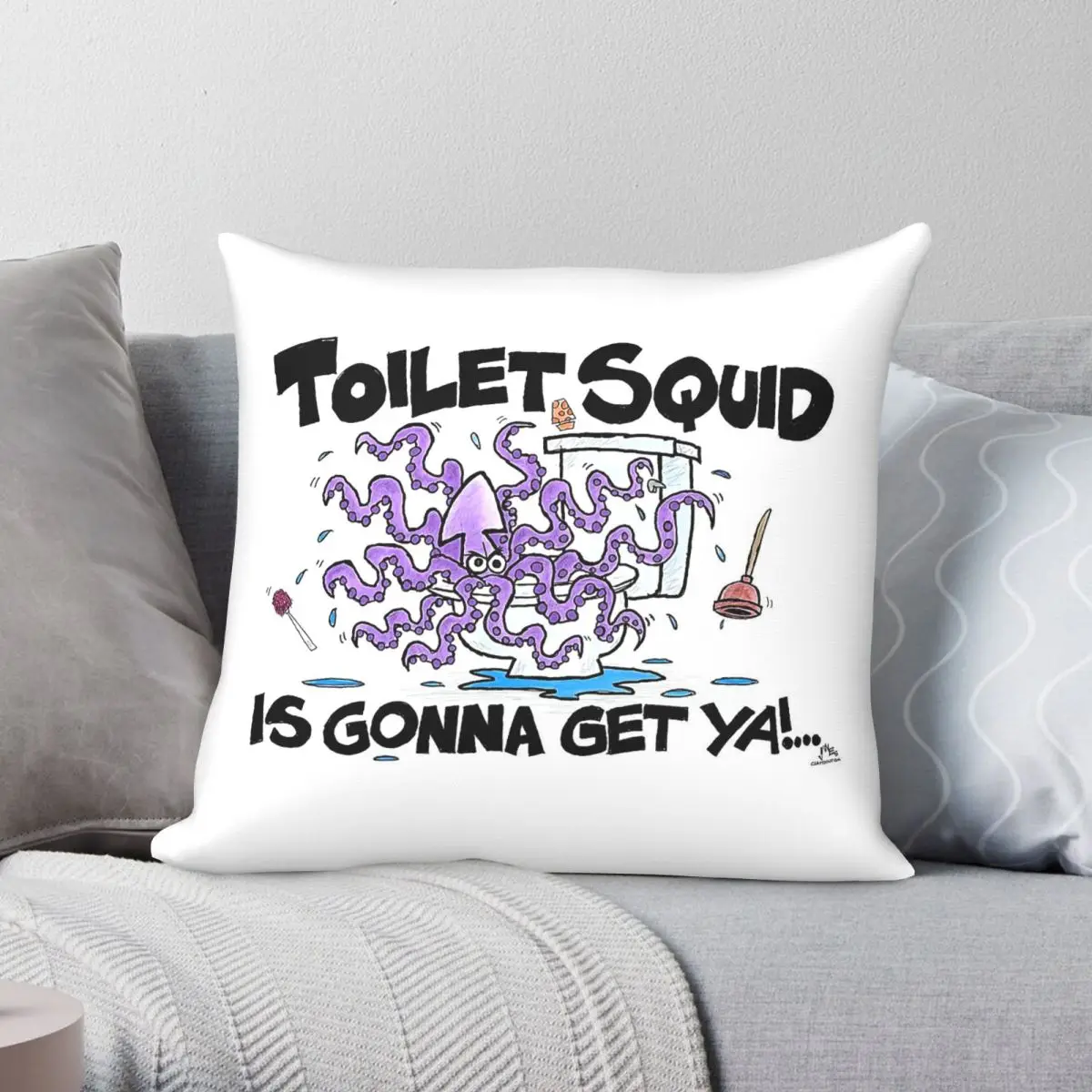 Toilet Squid Is Gonna Get Ya Square Pillowcase Polyester Linen Velvet Creative Zip Decorative Pillow Case Home Cushion Cover
