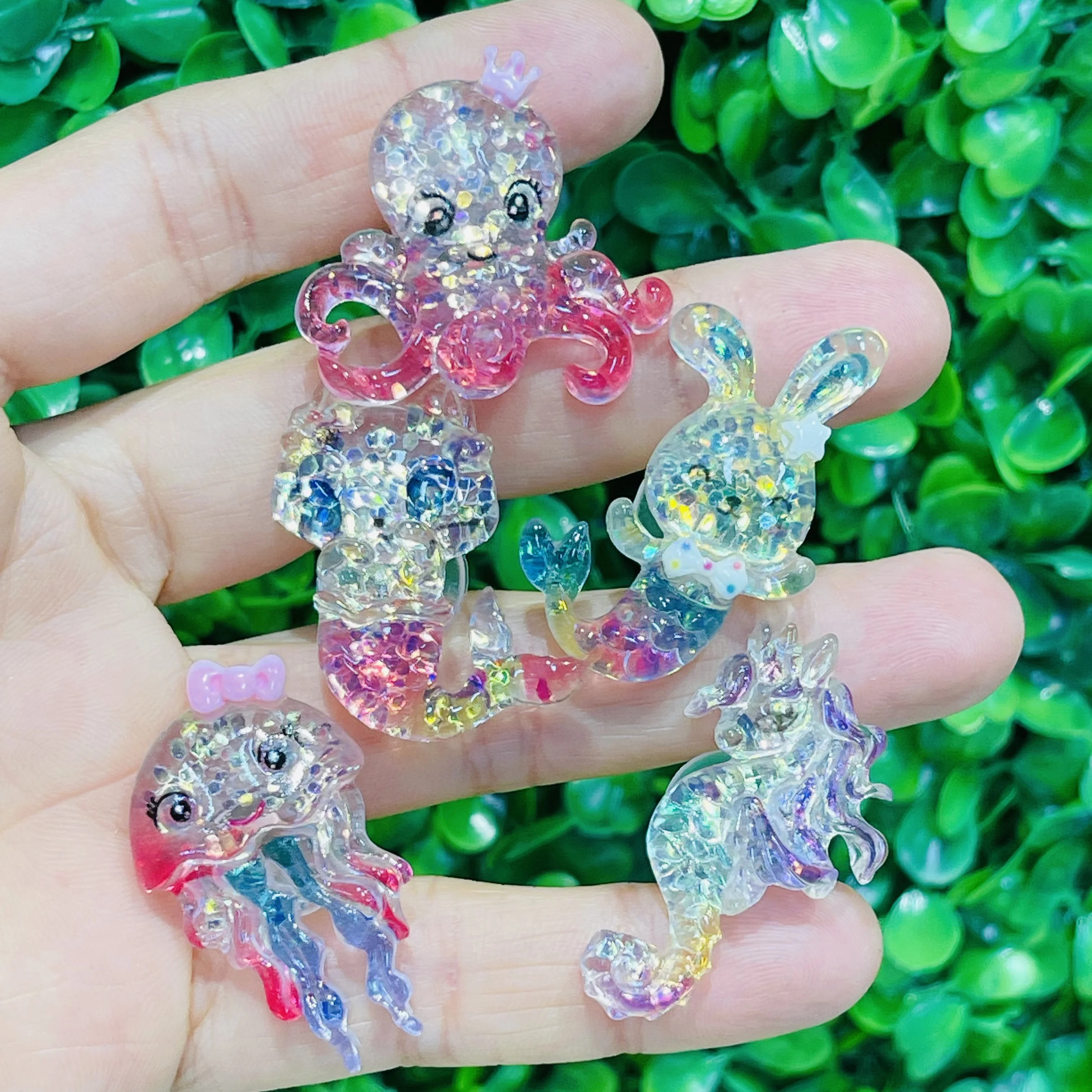 1-8Pcs Jellyfish Rabbit Shell Resin Shoes Button Charms Marine Organism Kids Sandals Accessories Fit Holiday Gifts