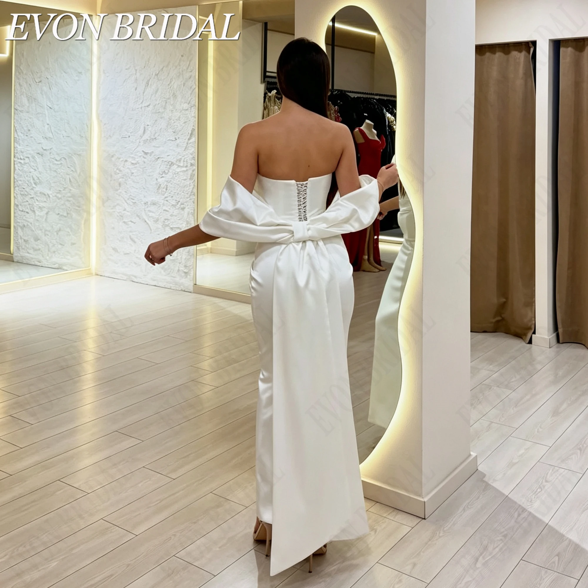 EVON BRIDAL Personalized Satin Prom Gowns Strapless Mermaid Vestido Femenino Big Bow Backless Sleeveless 2026 Evening Dresses