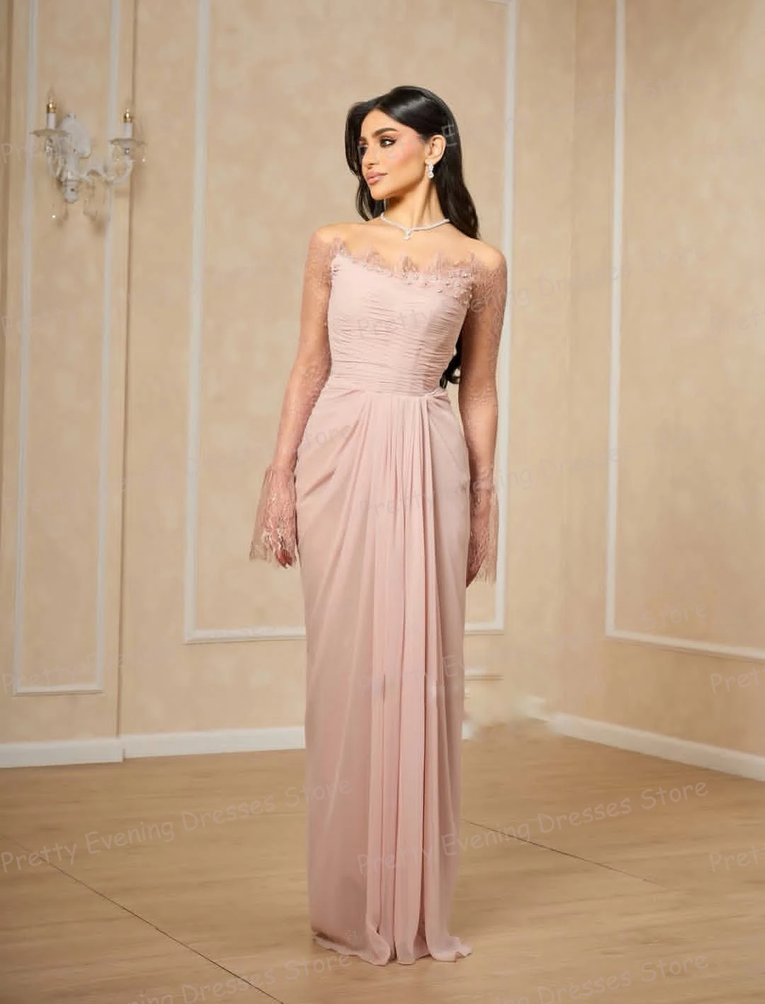 فساتين سهرة بسيطة للنساء حورية البحر دانتيل كم طويل كشكشة فساتين حفلات مخصصة للحفلات فيستدوس دي نوفيا موضة حفل 2026 #1