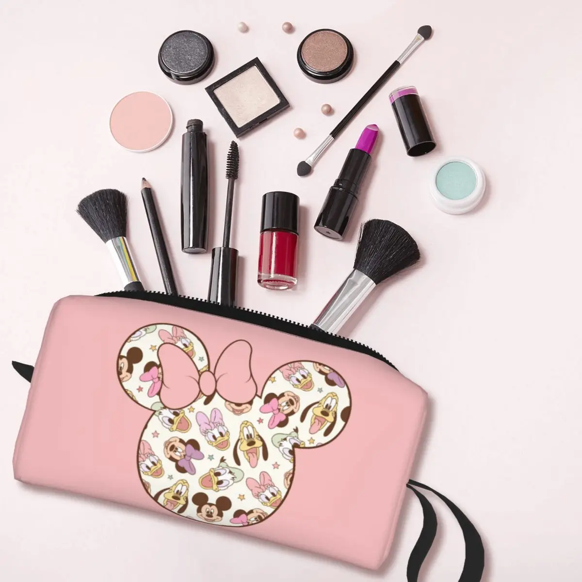 Minnie Mouse bolsa de maquiagem para mulheres, Micky Cartoon Cosmetic Bag, Cute Zipper Toiletry Case, Merch para menina