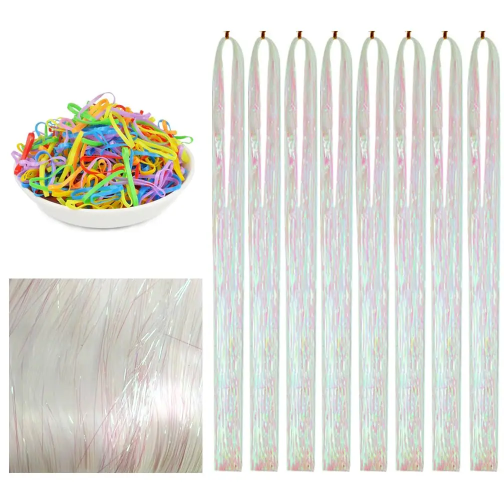 

42" Glitter Hair Tinsel Extensions - Heat Resistant, 8 Pcs Fairy Hair Kit for Women & Girls