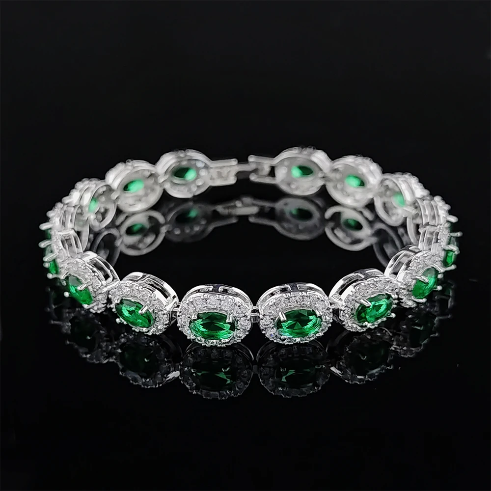 2024 New Luxury Blue Red Green Black silver Color Bracelet Bangle for Women Anniversary Gift Jewelry Wholesale S6923