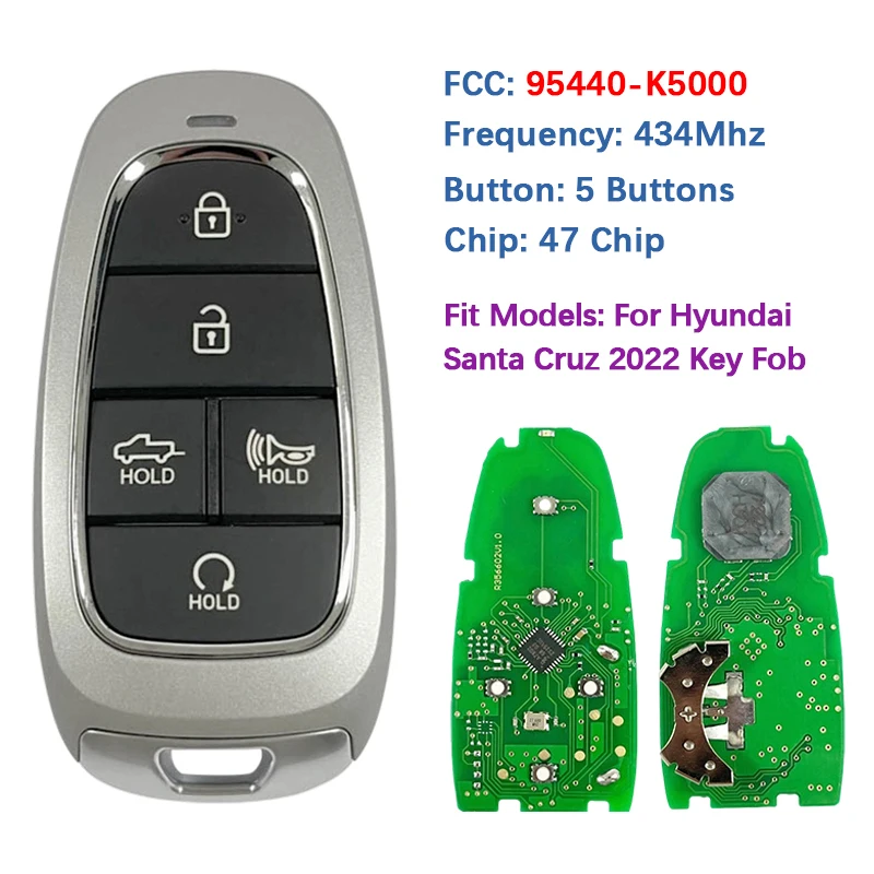 

CN020257 Aftermarket 5 кнопок смарт-брелок 47 чипов 434 МГц FCC 95440-K5000 TQ8-F08-4F27 для Hyundai Santa Cruz 2019+