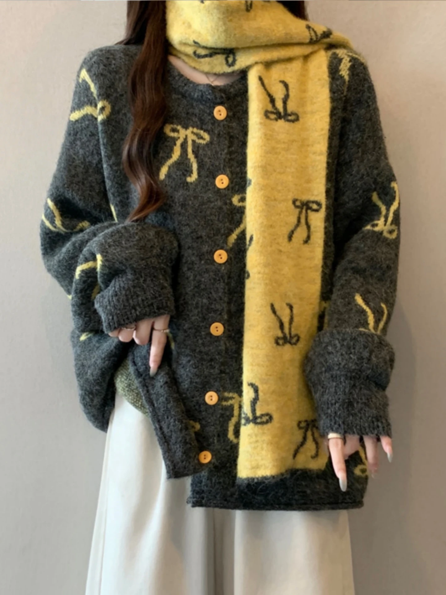 

Women's Knitted Cardigan Sweater with Scarf Spring Autumn Large Size Fluffy Knot Embroidery Casual Comfortable Top