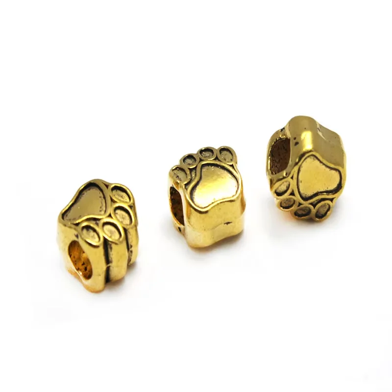 10 Stück/Los Antik-Silber-Bronze-Metall-Perlen, handgefertigt, mit großem Loch, 4,5 mm, Hundepfote/Bärenpfote-Perlen-Charms für die DIY-Schmuckherstellung – Detail 3