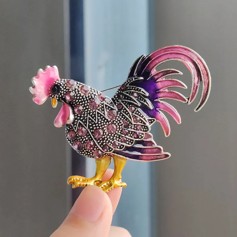 Creative Cute Rhinestone Rooster Chicken Brooches For Women Men Vintage Alloy Animal Brooch Pins Casual Party Jewelry Gifts