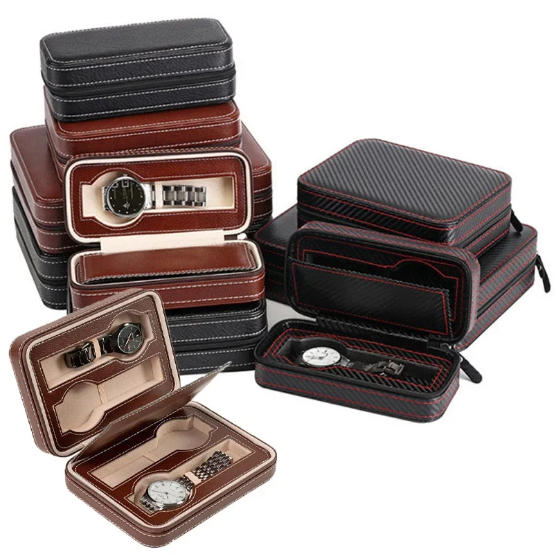 

2/4/8 Slots Dustproof Embedded Watch Box Zipper Portable Watch Box PU Leather Storage Case Watch Display Box for Trips and Gifts