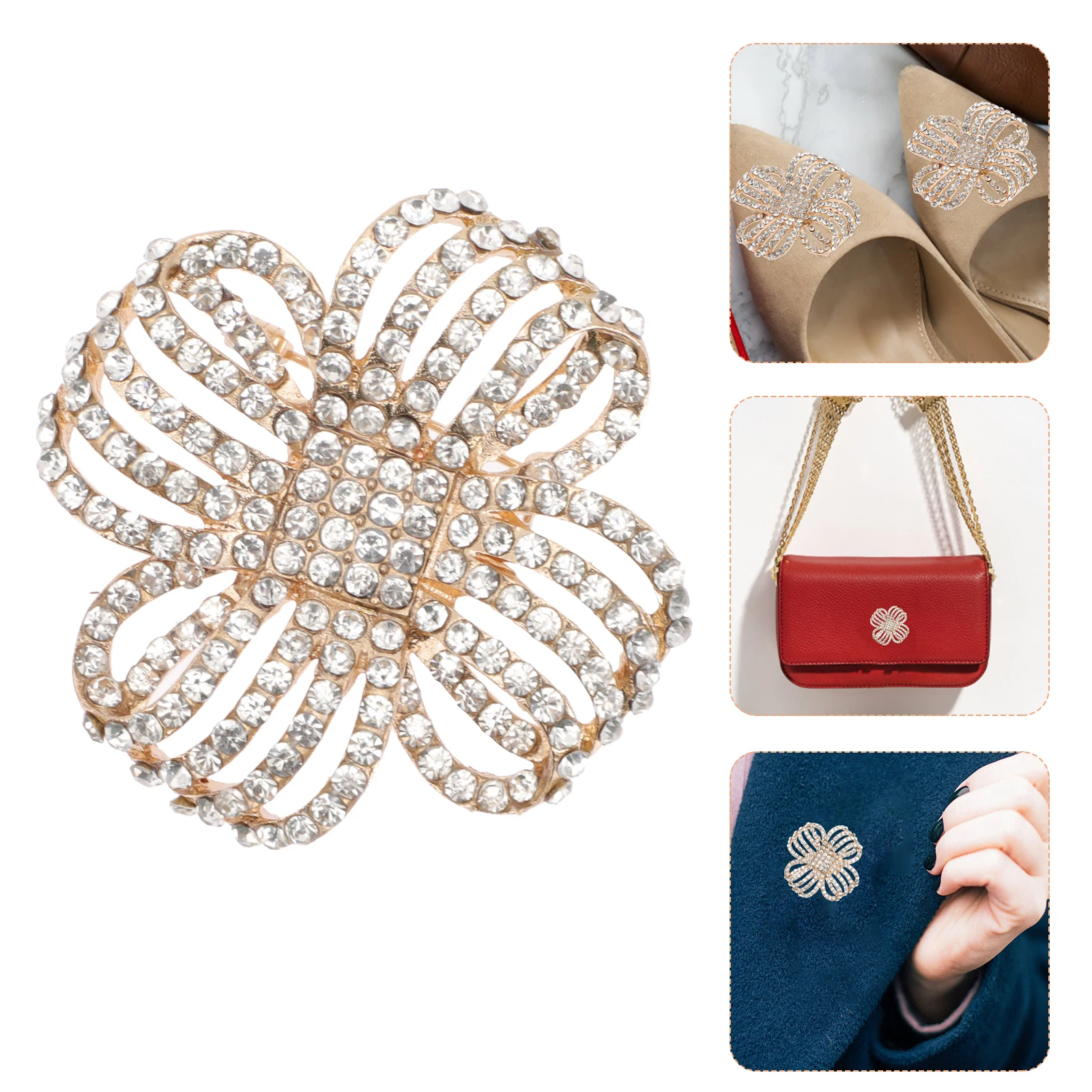 

1 Pair Glass Aluminum Alloy Clips Buckles Detachable Rhinestone Decorative Shoe Buttons Wedding Bridal Ornaments Flower Design