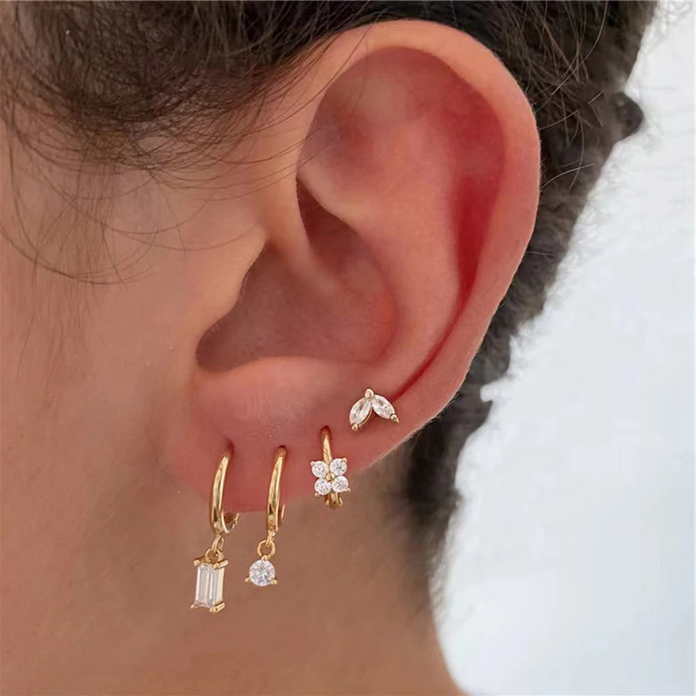

Dainty Gold Plated Dangle Drop Earrings Set Minimalist CZ Cartilage Piercing Earrings Stackable Ear Stud Hoop Jewelry for Women