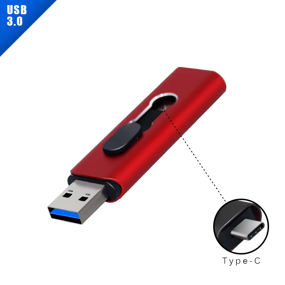 2IN1 Type C USB Flash Drives 32GB 64GB 128GB 256GB OTG Pen Drive Memory Stick USB Key 3.0 Pendrive For Android PC Laptop