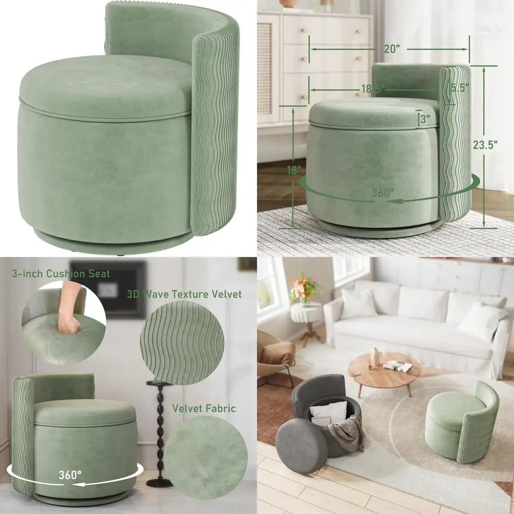 

Поворотный туалетный столик на 360 градусов с местом для хранения и поддержкой спины, плюшевый бархатный пуфик