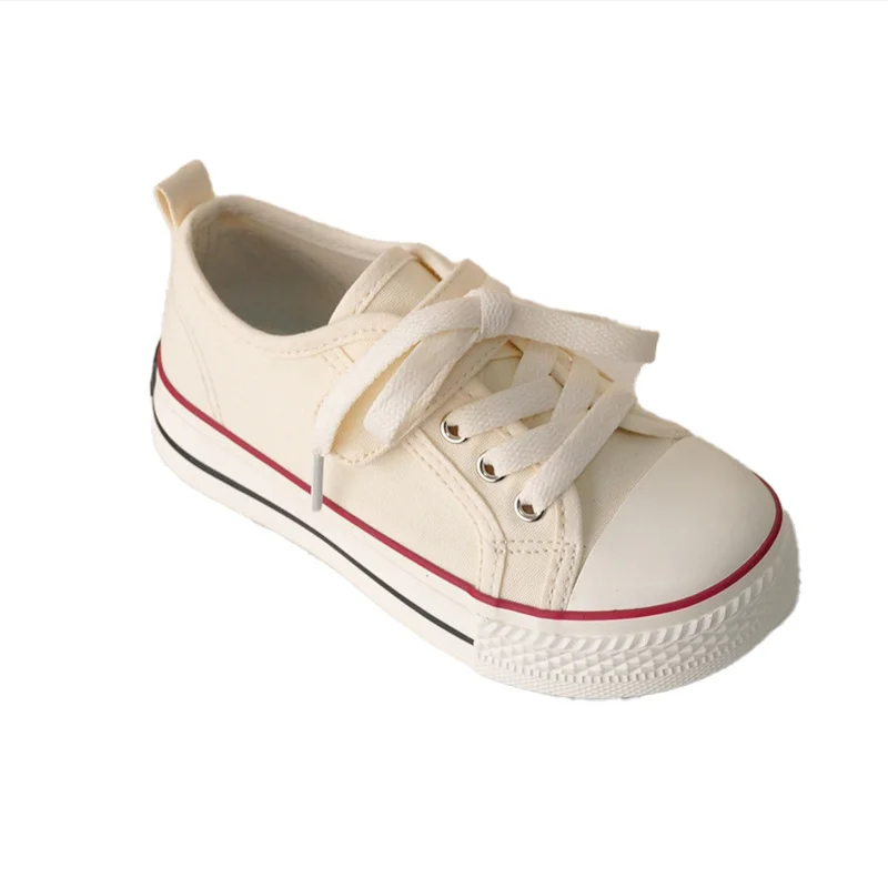 Children Canvas Shoes Girls Fashion Solid Low Top Canvas Shoes Boys Hook-loop Non-slip Wearable Casual Shoes Size 24-35