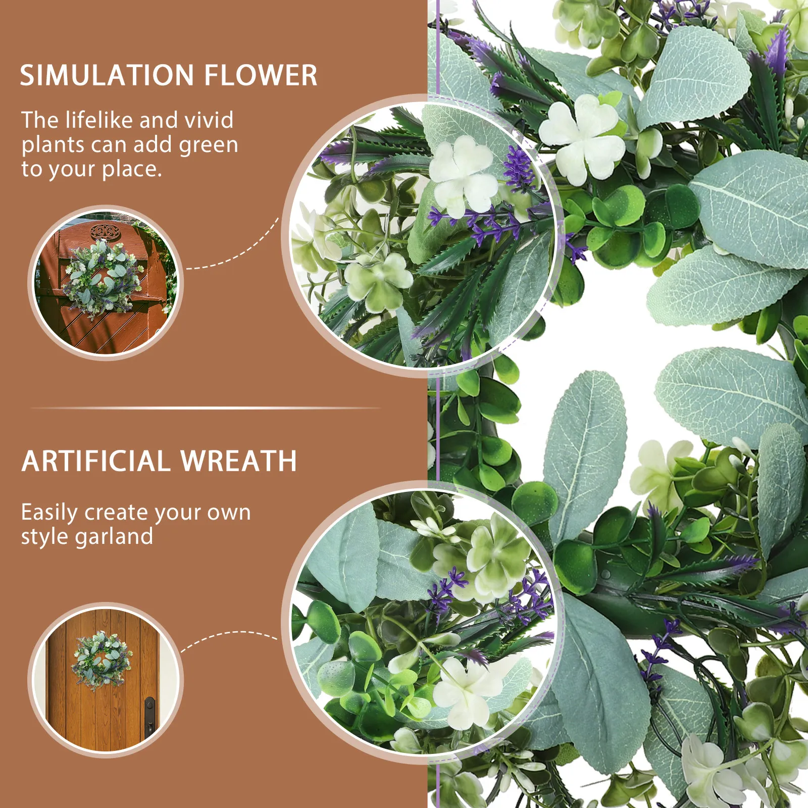 1Pcs Simulation Eucalyptus Wreath Spring Decorative Garland Door Hanging Indoor Outdoor Festival Decor Door Hanging Wreath view 5