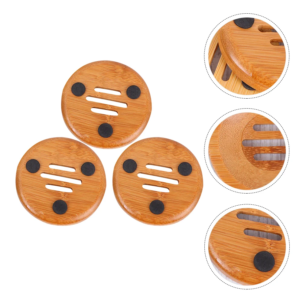 3 Pcs Bamboo Soap Tray Case Handmade Drying Tool Holder Round Bathroom Dish Container Hallow