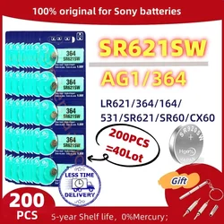 200PCS Original For SONY 364 SR621SW SR60 1.55V AG1 SR60 SR621 Button Battery For Watch Toys Remote Cell Coin Batteries