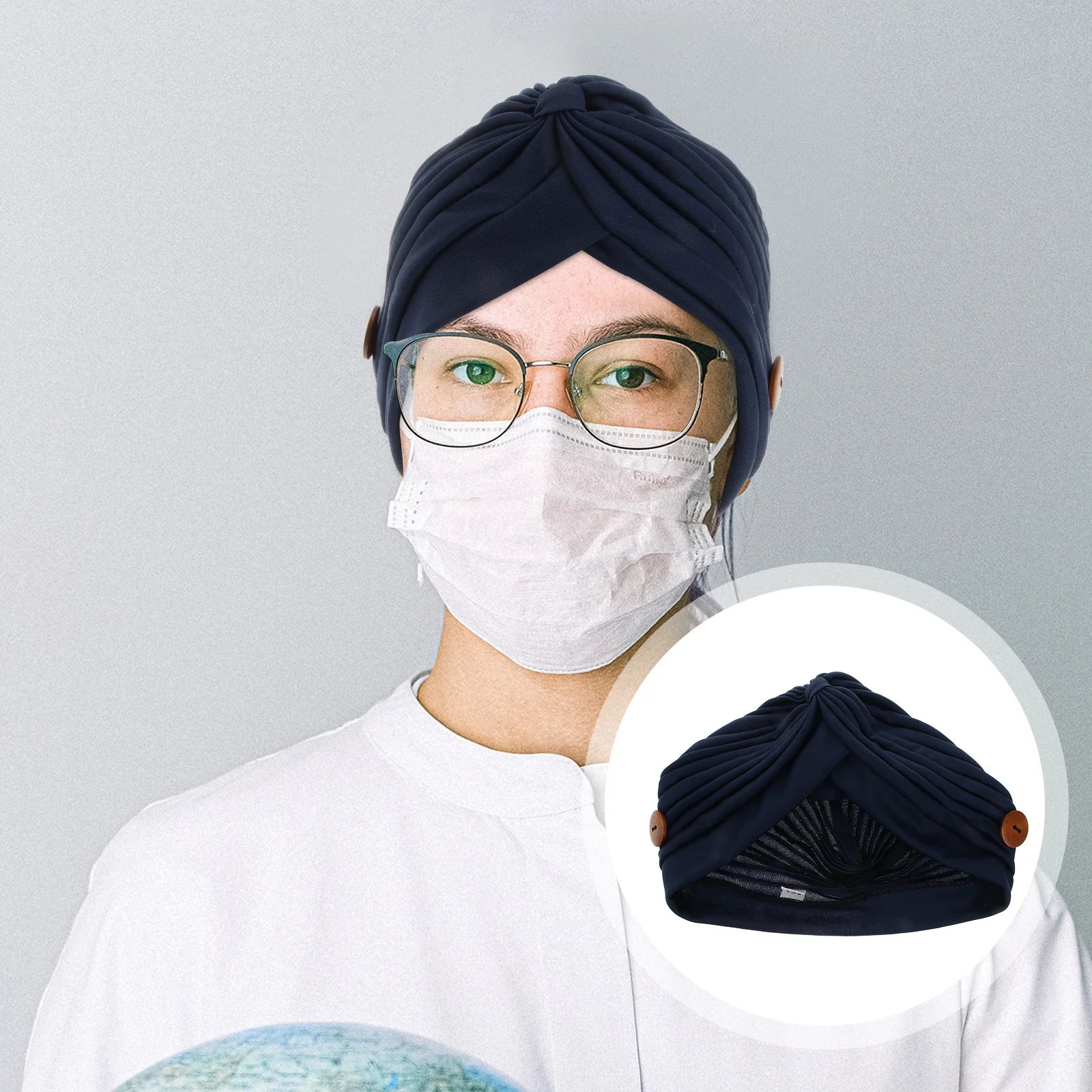 قبعة نسائية بحرية ملفوفة من البوليستر قابلة للتمدد للعلاج الكيميائي، زر غير قابل للانزلاق للقناع مريح لجميع المواسم وجيد التهوية