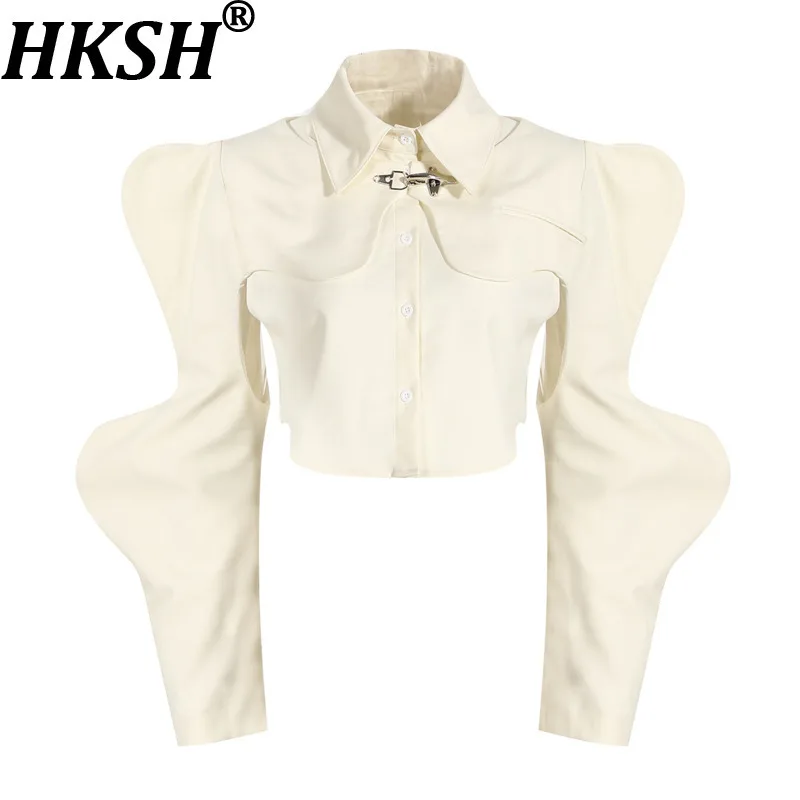 

HKSH Autumn New Women Two-piece Set Turn-down Collar Sleeveless Single Breasted Shirt Niche Design Chic Shawl Streetwear HK11211