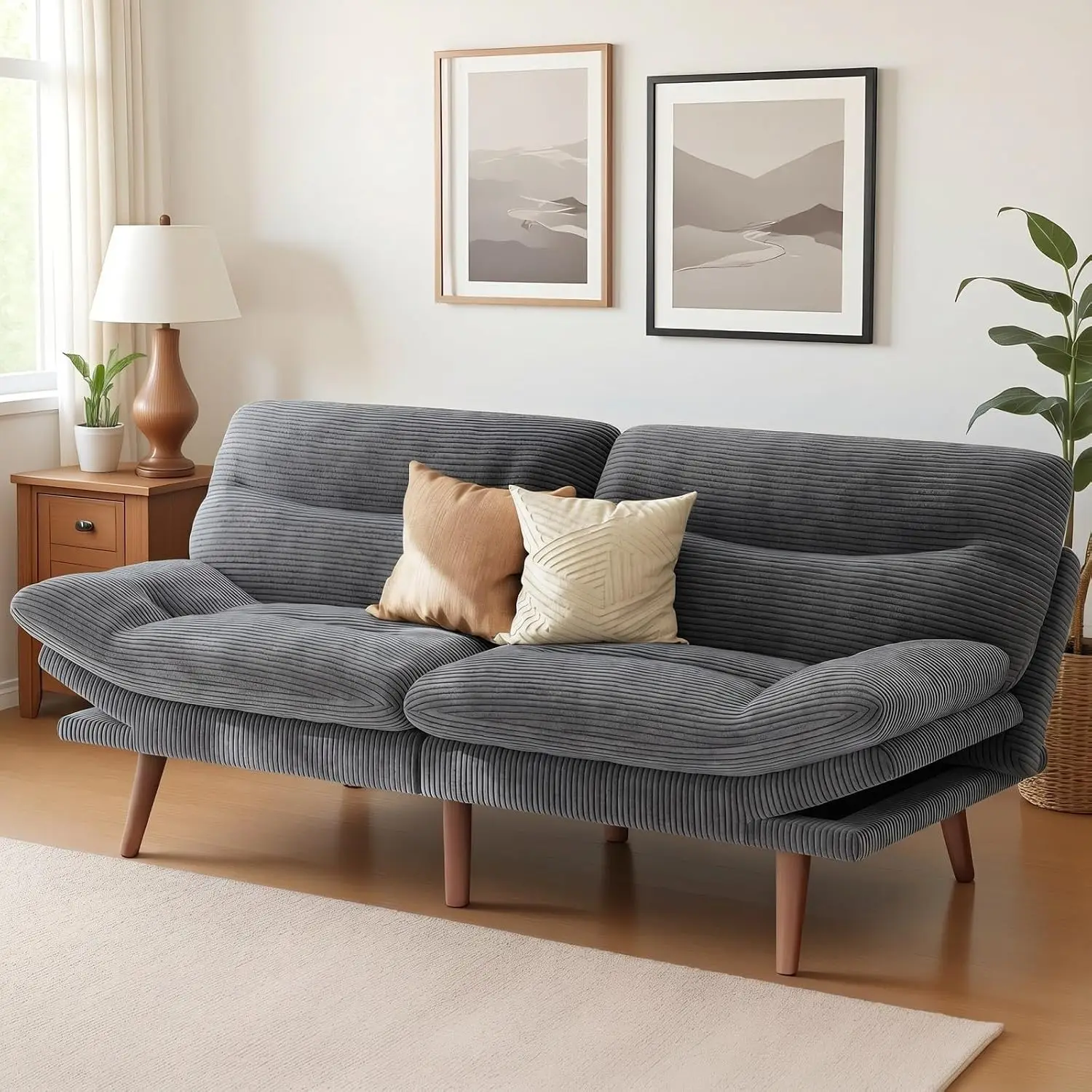 Corduroy Futon Sofa Bed with Adjustable Backrest & Armrests, Sleeper Loveseat for Living Room Apartment Office, 66in, Customized