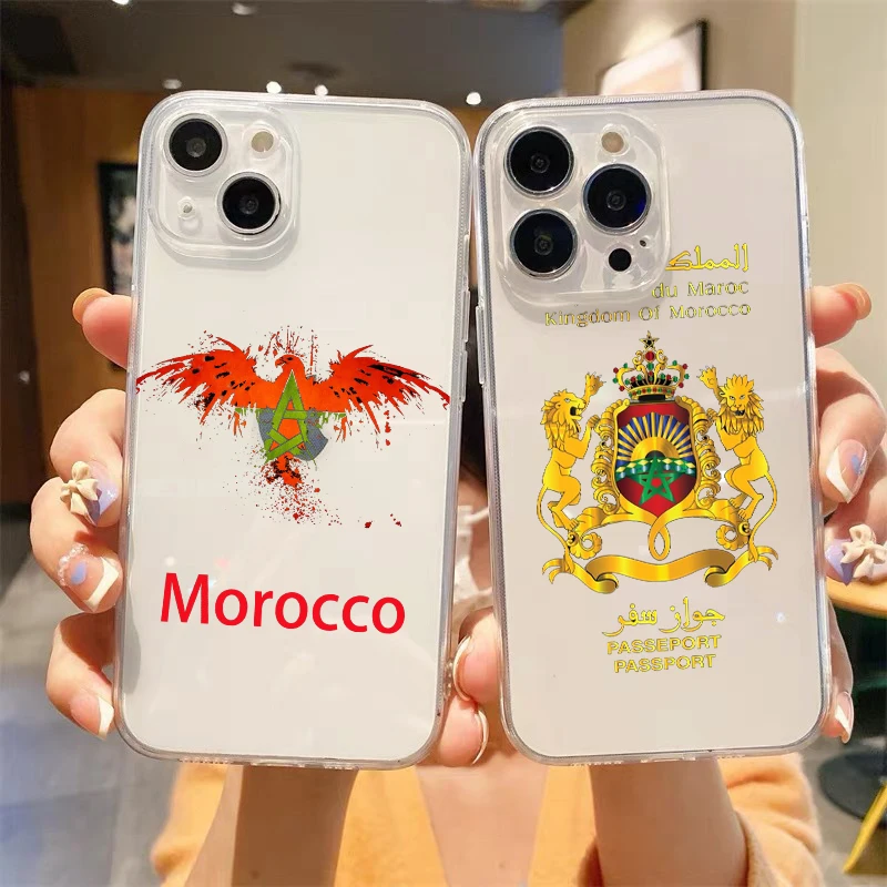 Morocco Flag Soccer Clear Phone Case For iPhone 15 14 13 11 12 Pro Max X XR XS 7 8 Plus SE Soft Cover Luxury Coque Funda Capa