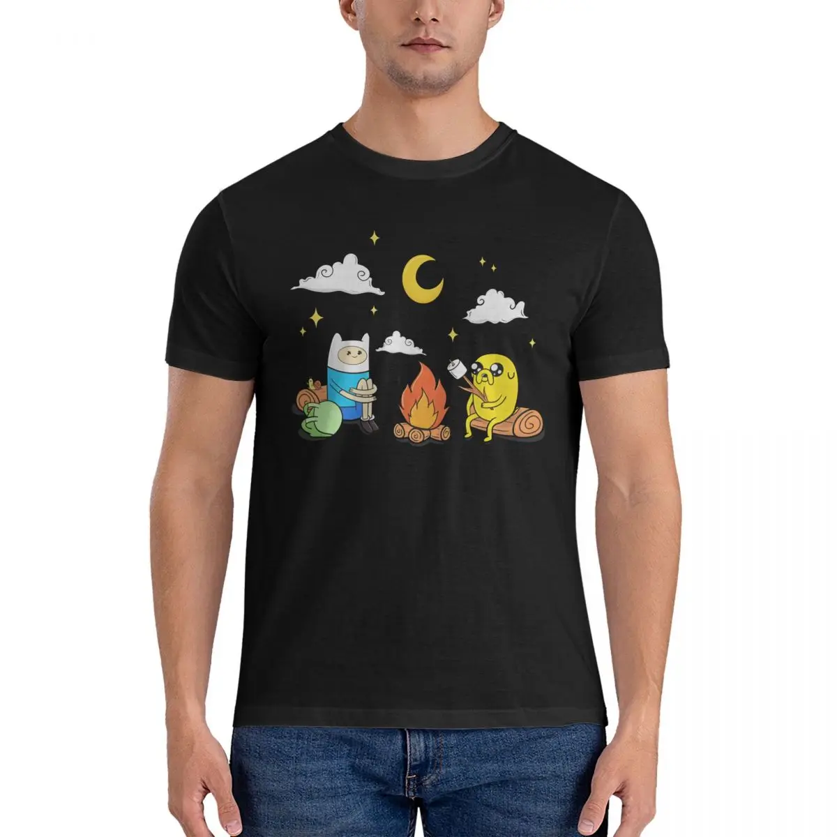 Fun Men's T Shirts A-Adventure Time Hipster Tees Short Sleeve Crewneck T-Shirt Pure Cotton Birthday Gift Clothing