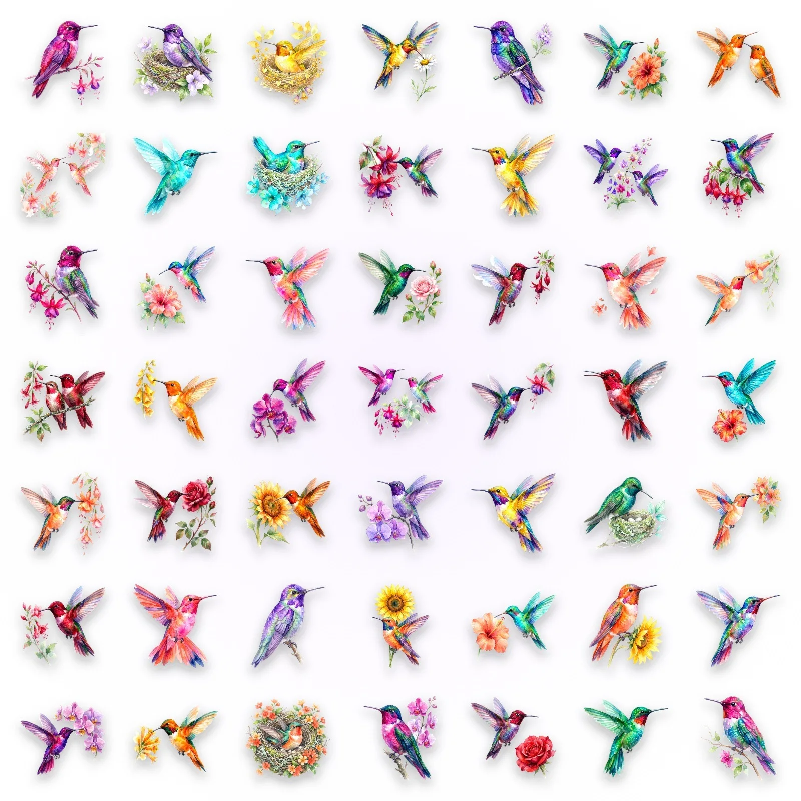50 Pcs Watercolor Hummingbird Floral Stickers Clear PET Background Fresh Flower Bird Stickers Decorative Decals for Notebooks - view 4