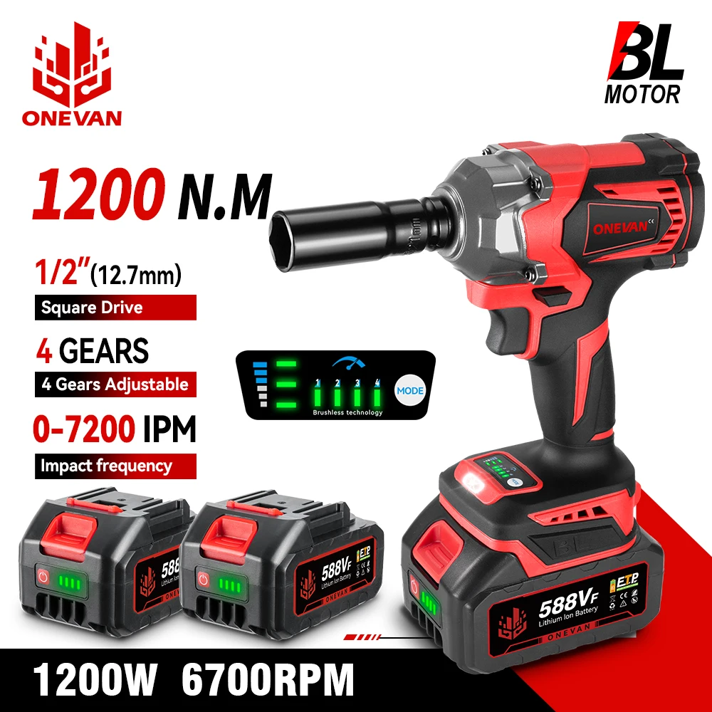 1200N.M Torque Brushless Electric Impact Wrench 1/2'' Cordless Screwdriver Lithium-Ion Battery Power Tool for Makita 18V Battery