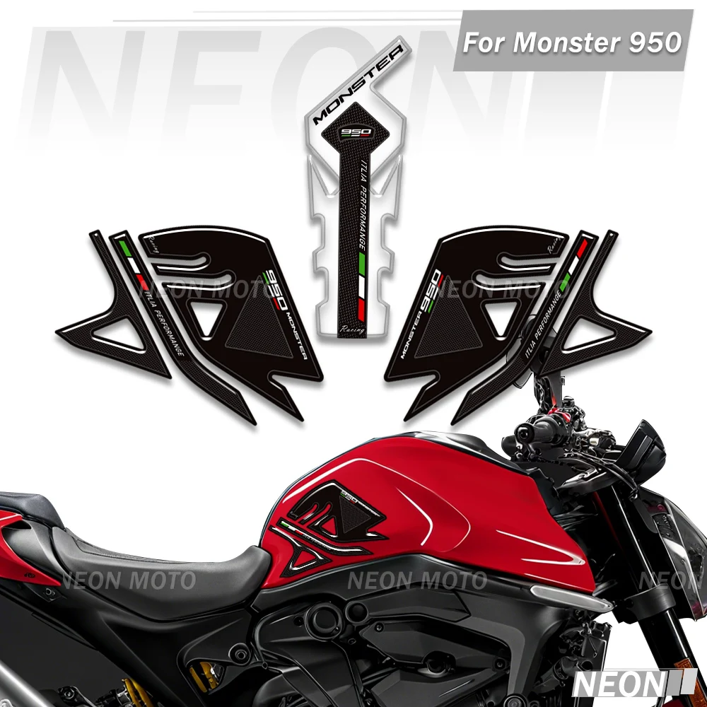 

For Monster 950 Motorcycle 3D Epoxy Resin Tank Pads, Anti-Slip Gas Tank Protective Stickers Decals Kit