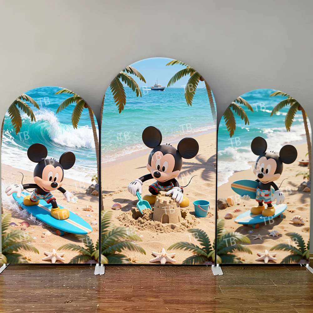 

Disney Mickey Beach Play Theme Arch Backdrop Cover Lively Fun Scene For Kids Birthday Party Cute Cartoon Photo Booth Decor Prop